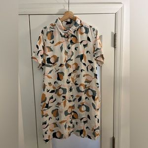 Rachel Zoe 100% Linen pattern short sleeve button down dress size large